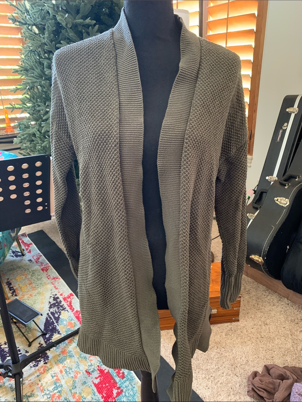 LOFT Olive Green Open-Front Knit Cardigan Size L